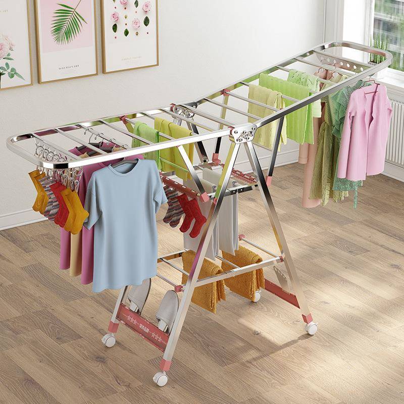 不锈钢晾衣架落地折叠室内家用阳台婴儿凉衣服架子挂晒被子衣帽架