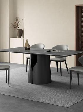3Y全托岩板餐桌现代简约长方形意式极简小户型灰色哑光岩板餐