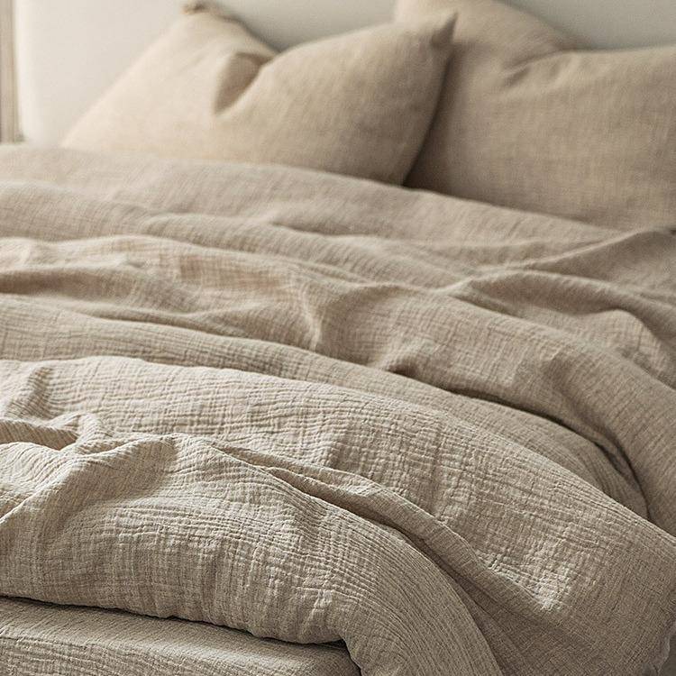 面料创新素色棉麻双层纱床单四件套简约高级感被套全棉床上用品