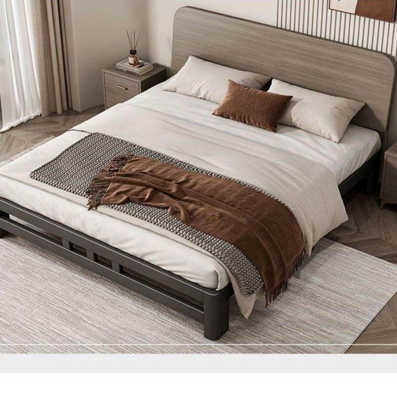 现代简约加厚加固单人铁床1米2出租房用1.5m实木床架铁艺床双人床