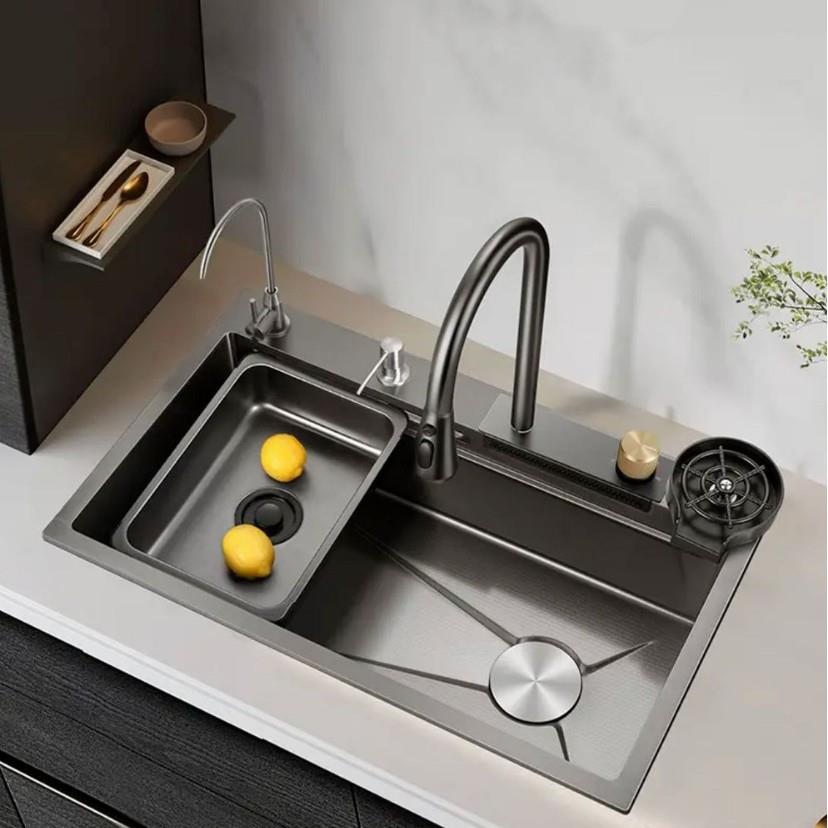 纳米蜂窝压纹SUS304不锈钢厨房水槽大单槽家用洗碗盆加厚台下黑色
