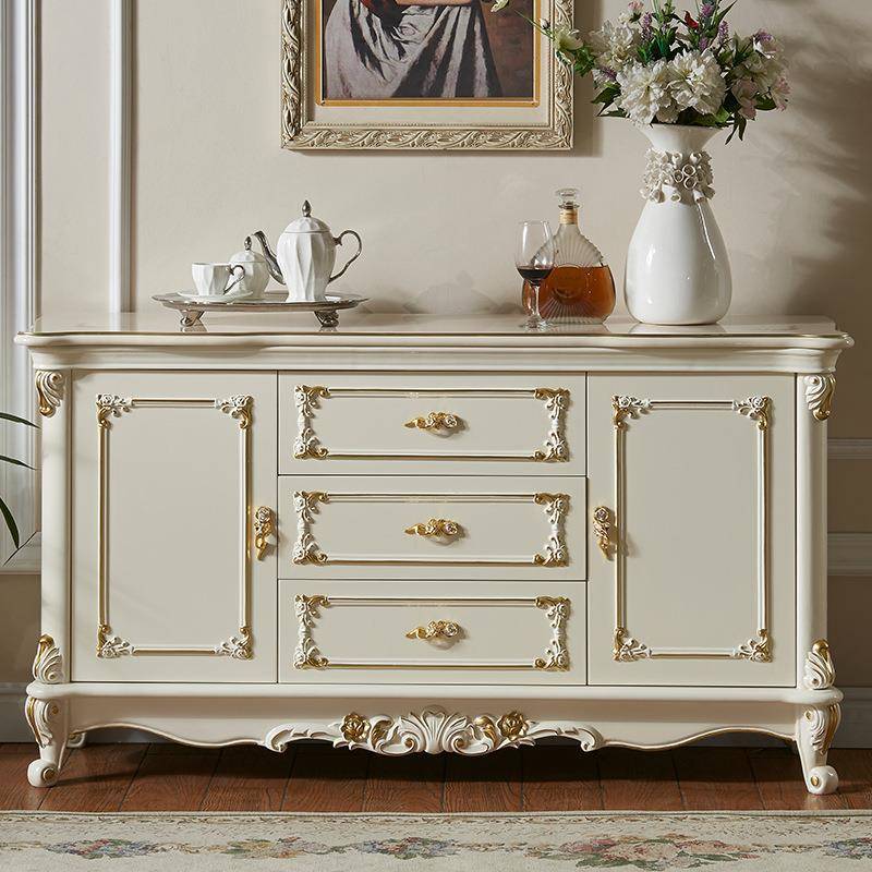 暖树欧式餐边柜实木茶水柜碗柜大理石餐厅柜厨房橱柜家用AD25