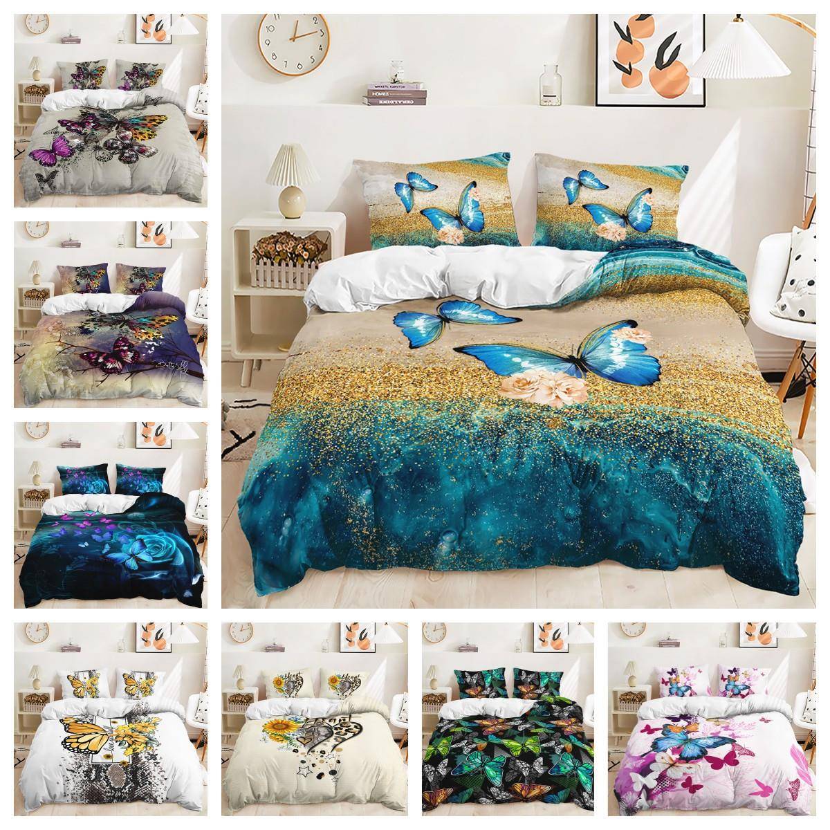 蝴蝶系列被套外贸三件套数码印花枕套床上用品卧室装饰