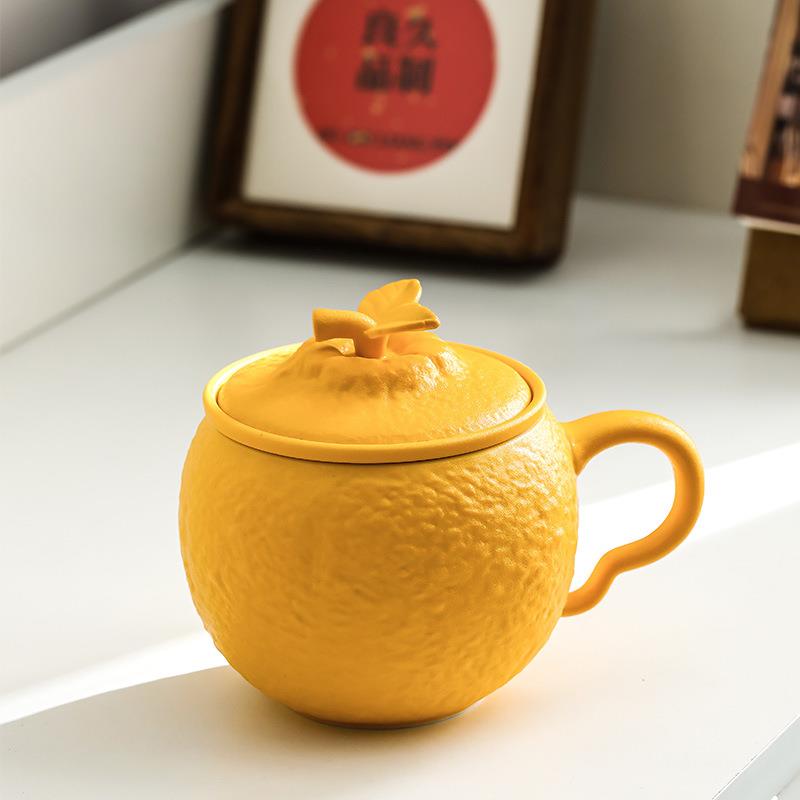 大吉大利创意丑橘杯子马克杯可爱个性办公室家用茶水分离泡茶杯