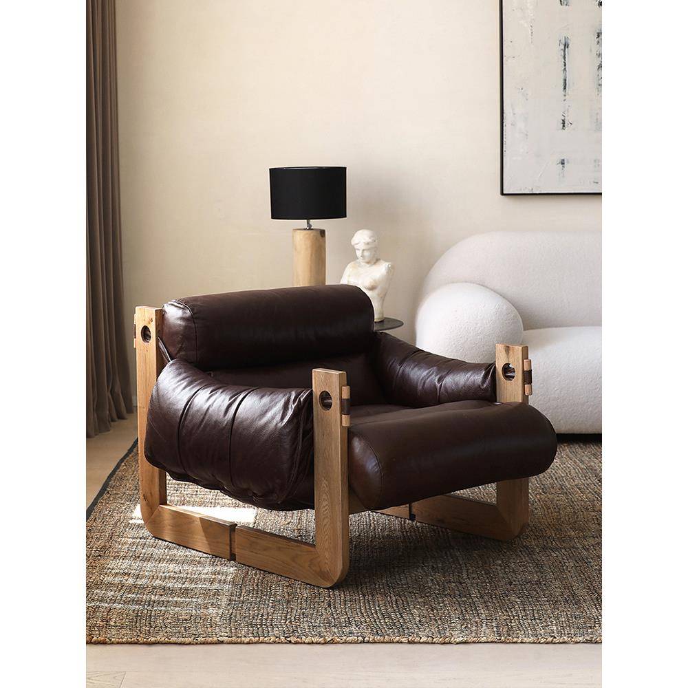 北欧单人沙发椅设计师款真皮HIERO休闲椅简约泽西岛椅家用扶手椅