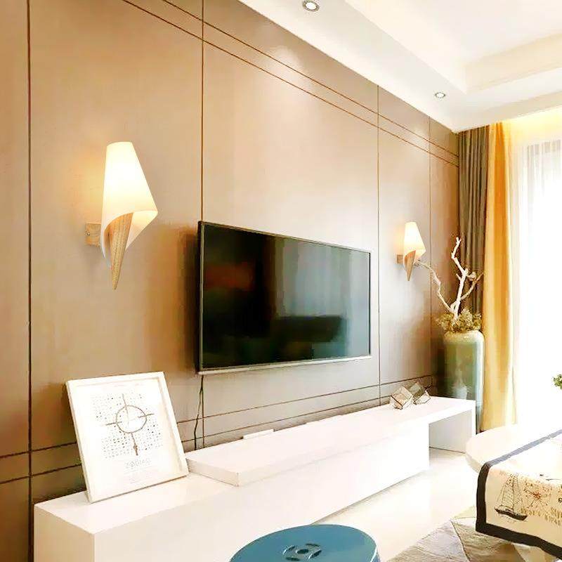 伊维恩木灯 个性创意实木铁艺带开关床头卧室书房橡木北欧壁灯