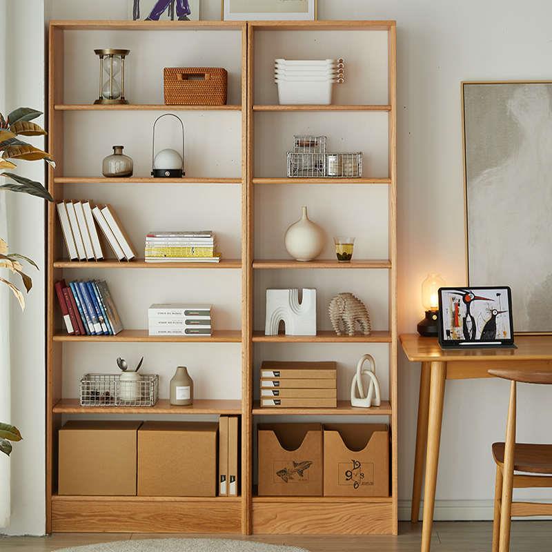 纯实木书柜整面墙书柜橡木客厅置物架组合落地简约现代大书架书