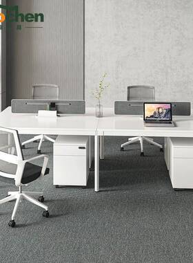 白色办公桌椅组合简约现代办公家具2/4/6人职员桌办公室屏风工位