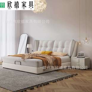 真皮床1米8双人大床主卧高端大气现代简约轻奢床奶油风主卧室婚床