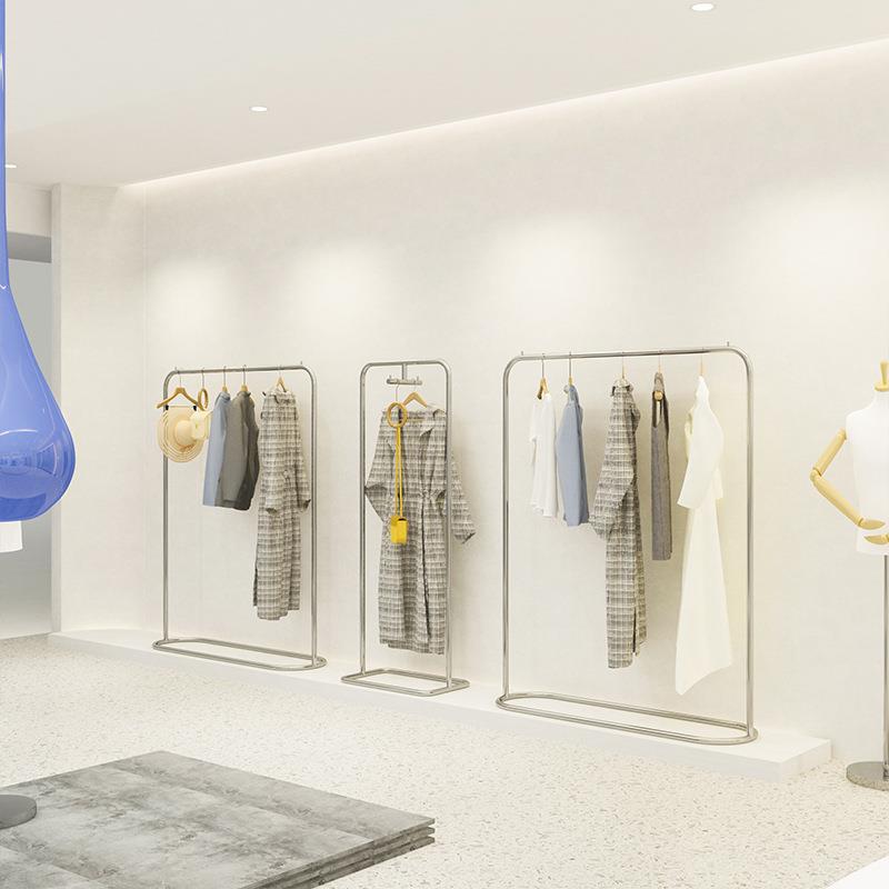 服装店展示架不锈钢银色挂衣货架女装店简约中岛组合落地式陈列架