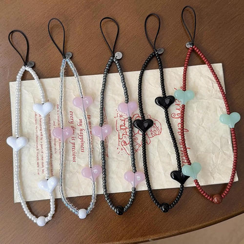 string jennie金智妮rose朴彩英同款手机链黑粉白桃心数码挂件绳