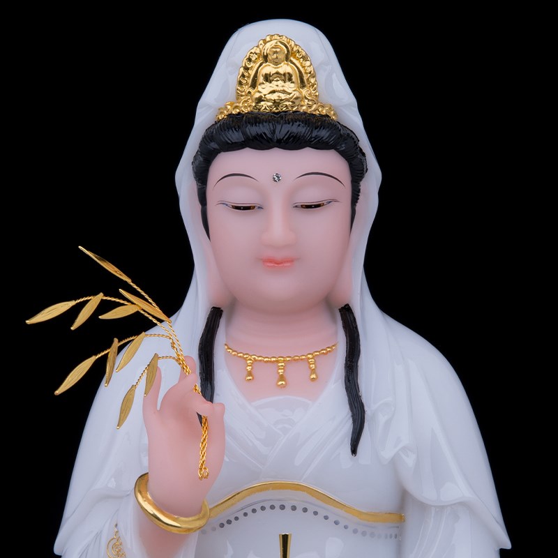 白衣观音汉白玉观音菩萨佛像家用坐莲观世音菩萨神像南海观音摆件