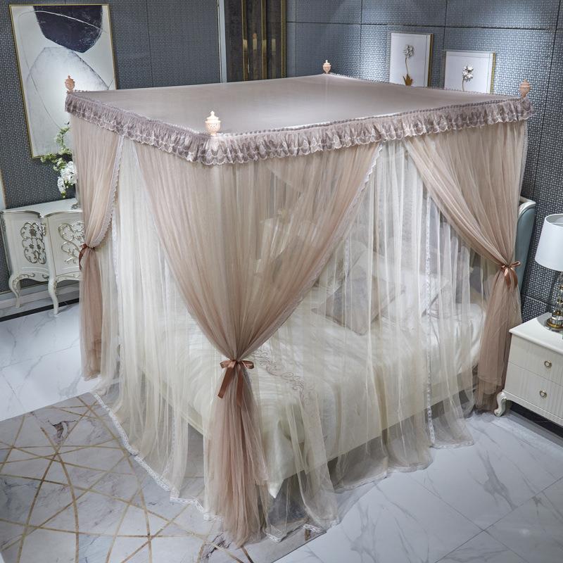 双层宫廷蚊帐三开门落地公主风加粗不锈钢支架方顶家用