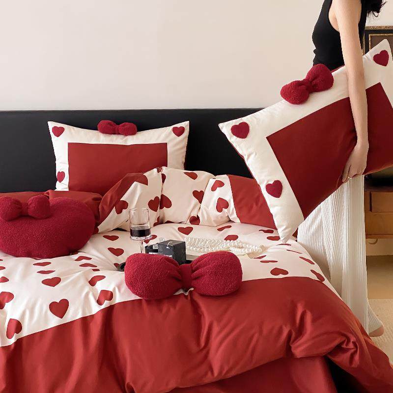 高档100支长绒棉丨结婚庆四件套全棉纯棉新婚嫁红色床单被套床品