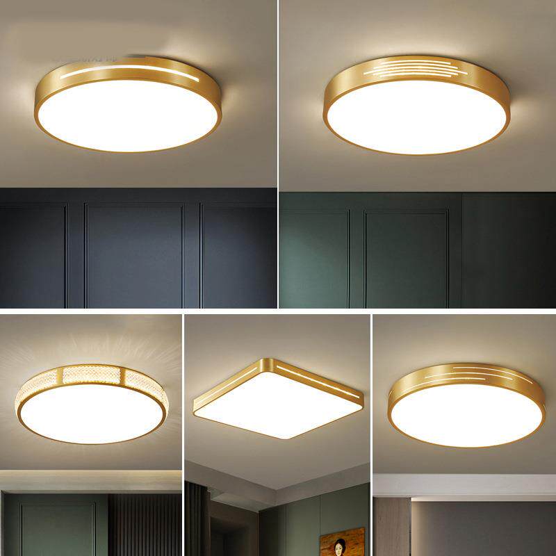 全铜LED吸顶灯轻奢美式圆形超薄卧室北欧铜灯客厅过道走廊吸顶灯