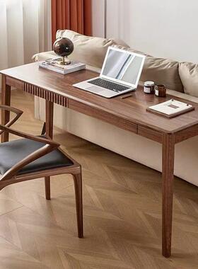 北美黑胡桃木书桌实木电脑窄桌小户型写字台梳妆台橡木办公桌吧台