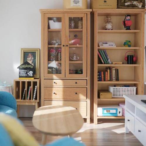 10分12分0b11娃屋配件书房客厅书柜置物架储物柜斗柜微缩模型