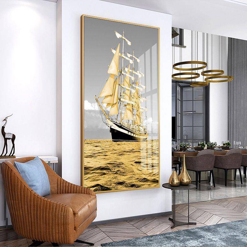 玄关装饰画竖版入门走廊现代简约一帆风顺挂画过道客厅招财风水画