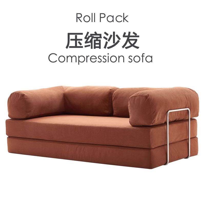 复古布艺沙发床折叠两用客厅懒人沙发意式极简灯芯绒真空压缩沙发