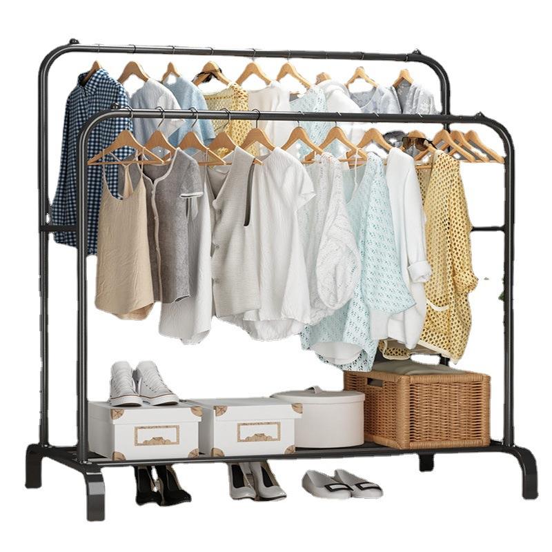 单双杆落地衣帽架卧室简易晾衣杆折叠挂衣架晾晒衣架