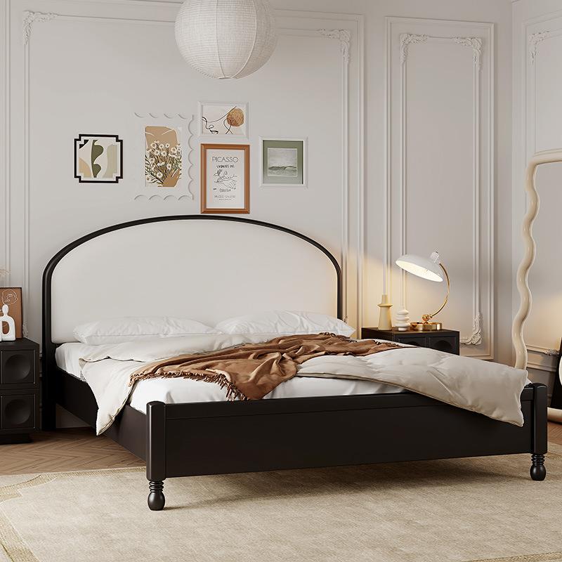 法式复古实木床1.8米美式极简轻奢中古风卧室双人床黑色主卧大床