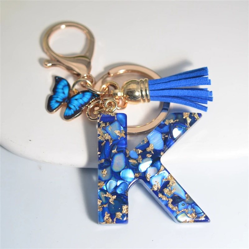 Exquisite Blue Glazed Stone A to Z Resin Keychain 26 Initial