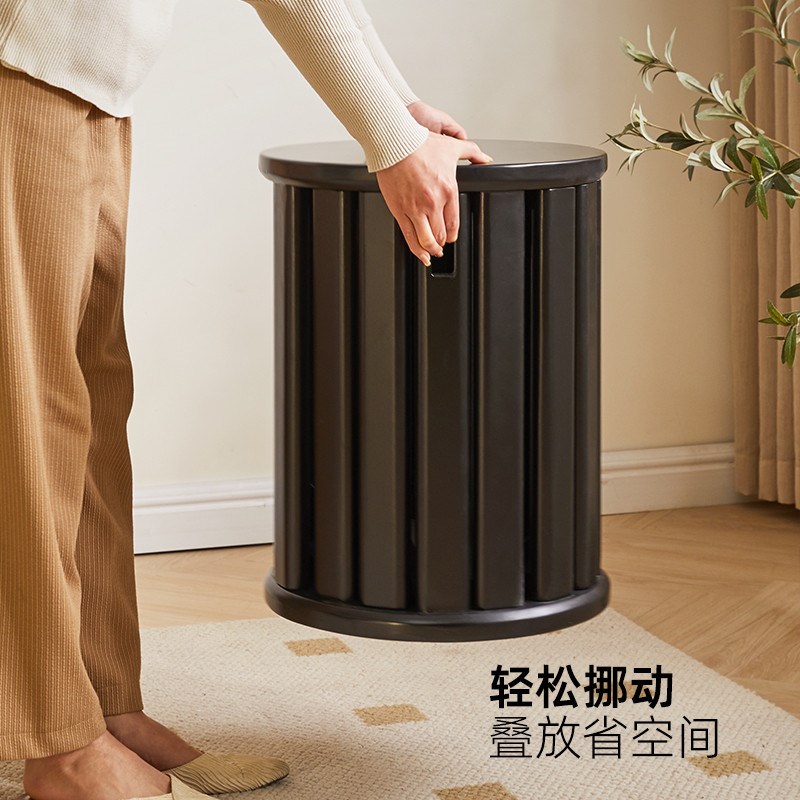 实木圆凳子可叠放组合凳家用客厅板凳新中式叠叠乐黑色餐凳茶几