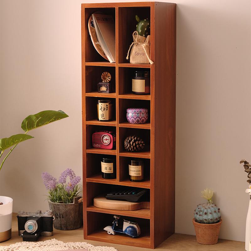 【折扣价】复古桌面收纳柜桌面置物架墙壁挂墙收纳盒免打孔实木质