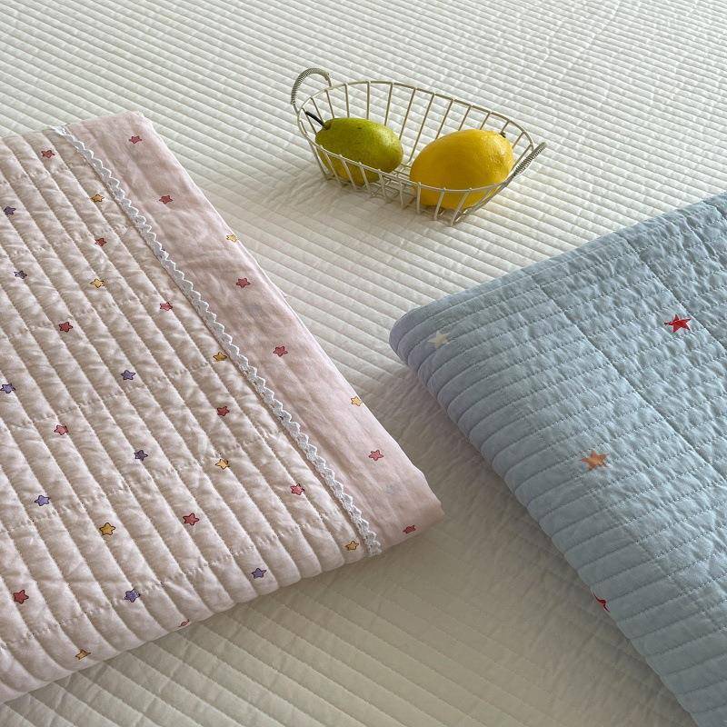 【折扣价】韩风小星星绗缝夹棉单人床盖两件套双面纯棉加厚床单软