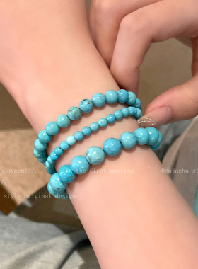 绿松石串珠手链女秋冬森系小清新小众叠戴手饰学生党情侣闺蜜手串