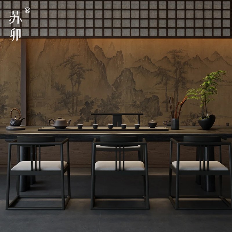新中式茶桌椅组合禅意功夫茶室泡茶台榫卯结构实木大板桌家具
