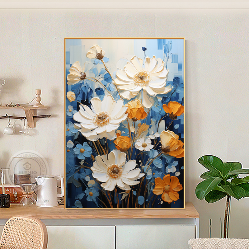 大芬村油画非手绘楼梯间花卉抽象肌理画书房餐厅装饰画餐边柜挂画图片