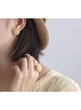 鸟与胡子暖色系手工串珠简约文艺日系小众设计感可调节女戒指耳钉