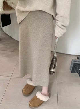 孕妇装针织半身裙秋冬季外穿宽松慵櫴风中长版加厚包臀直筒A字裙