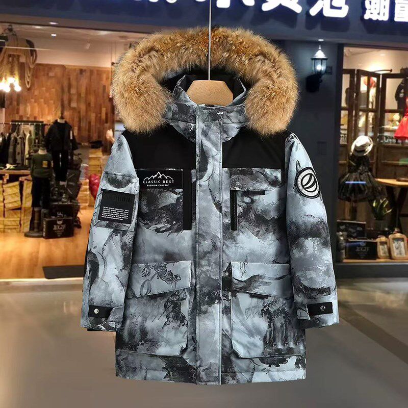 男童羽绒服2025冬季新款10女童中长款工装大童装15岁加厚儿童外套