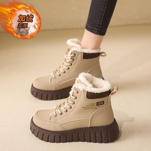 棉鞋 内增高3冬季 防滑厚底高帮4加绒防水短靴女大码 踩屎感百搭时尚