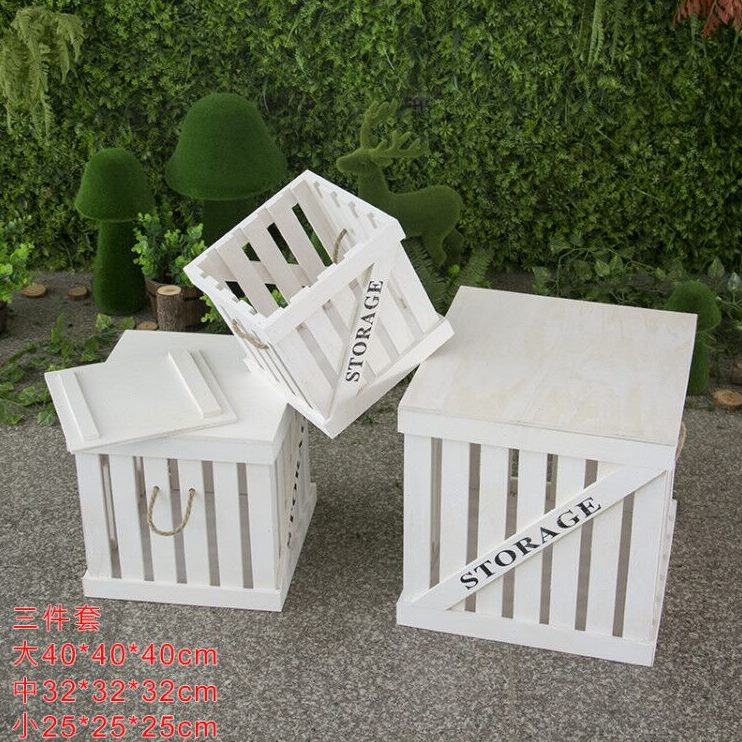 陈列橱窗复古装饰木框卖热色咖啡做旧木质道具摆件森系白色收纳框