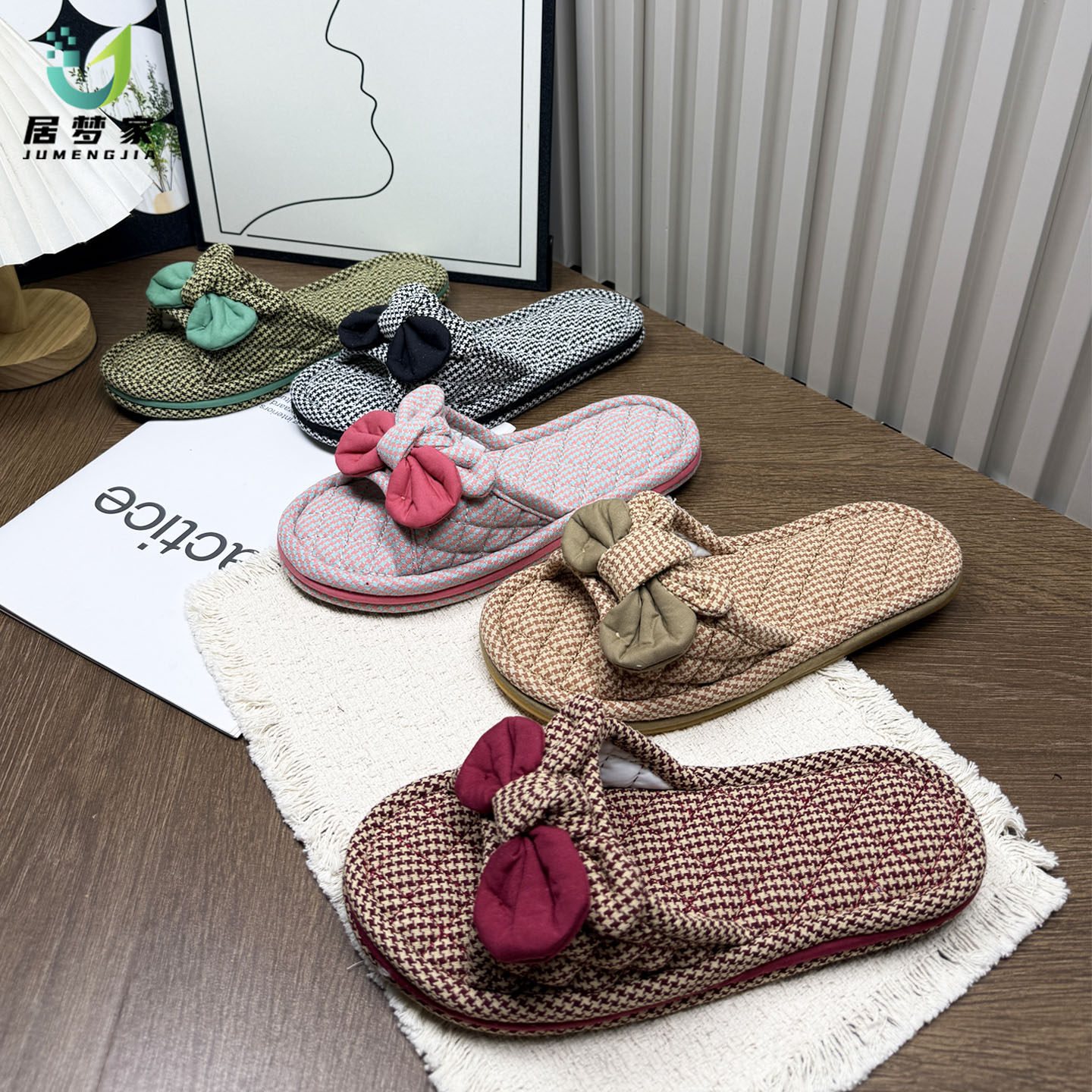 居梦家居纯棉布艺加厚软底静音拖鞋防滑牛筋底男女情侣款室内四季
