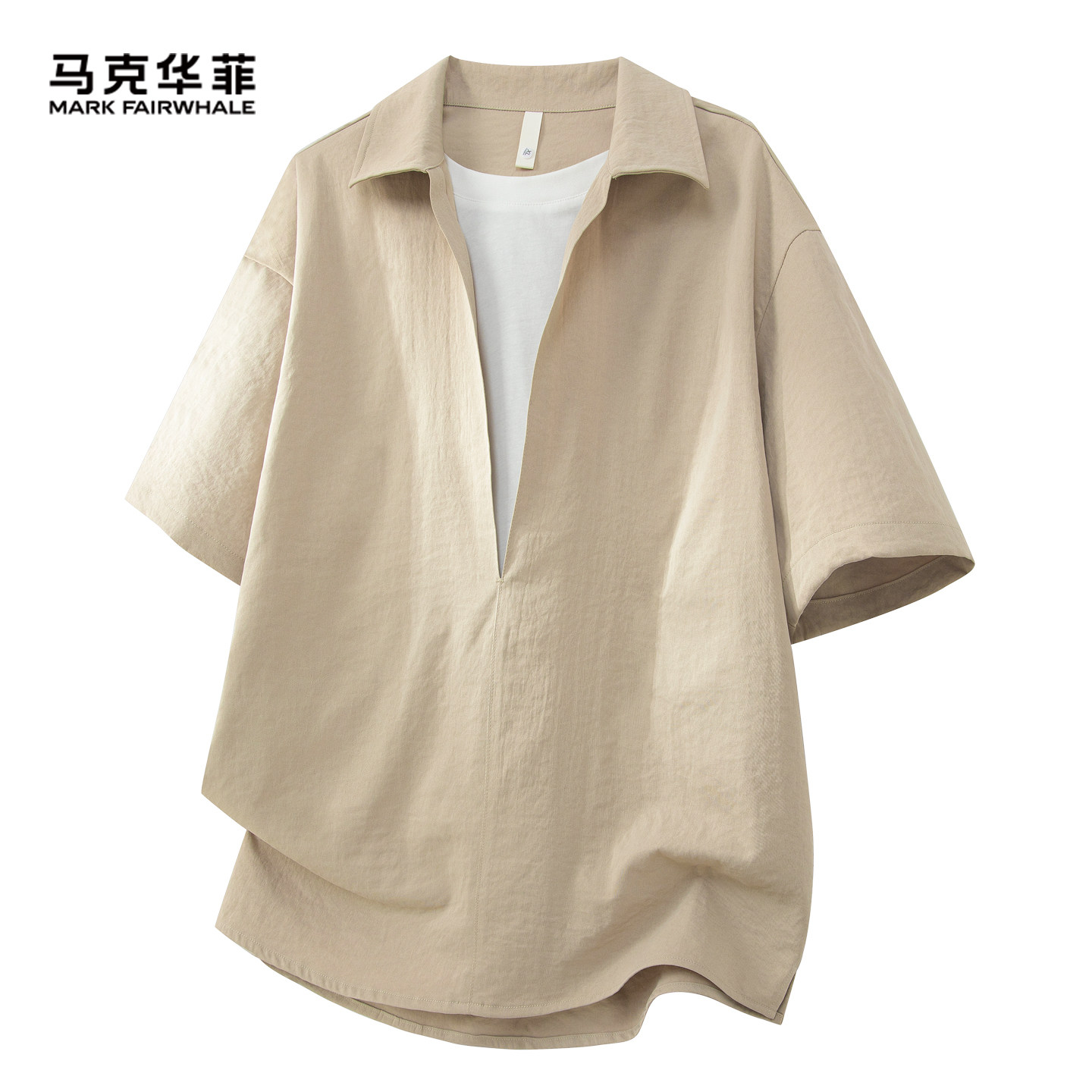 马克华菲假两件翻领短袖衬衫男2026夏季新款宽松时尚百搭上衣男款