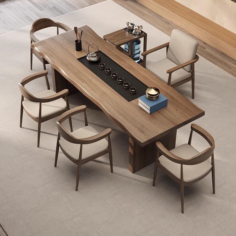 现代简约实木茶桌茶盘一体泡茶桌椅组合家用功夫大板茶台后现代桌