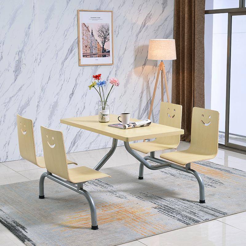 四人位一体式餐桌椅供应奶茶店学校员工食堂餐厅连体快餐桌椅组合