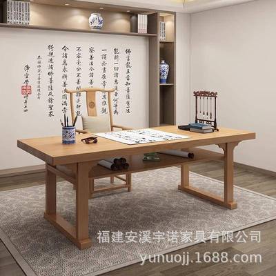 中式实木家用书房毛笔书法专用桌简约案台双层书桌书画桌书法桌子