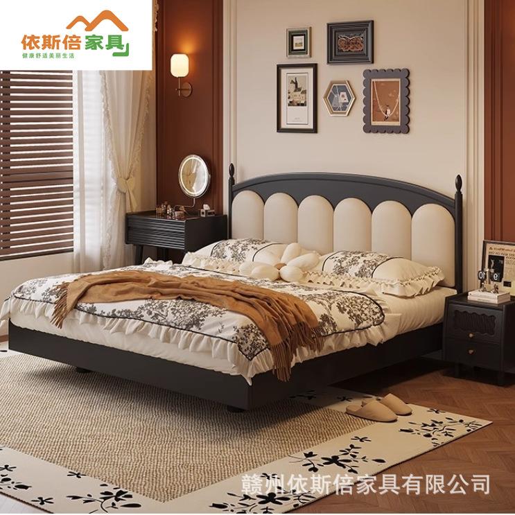 法式复古软包床中古风纯实木床1.8米主卧美式双人床1.5民宿单人床