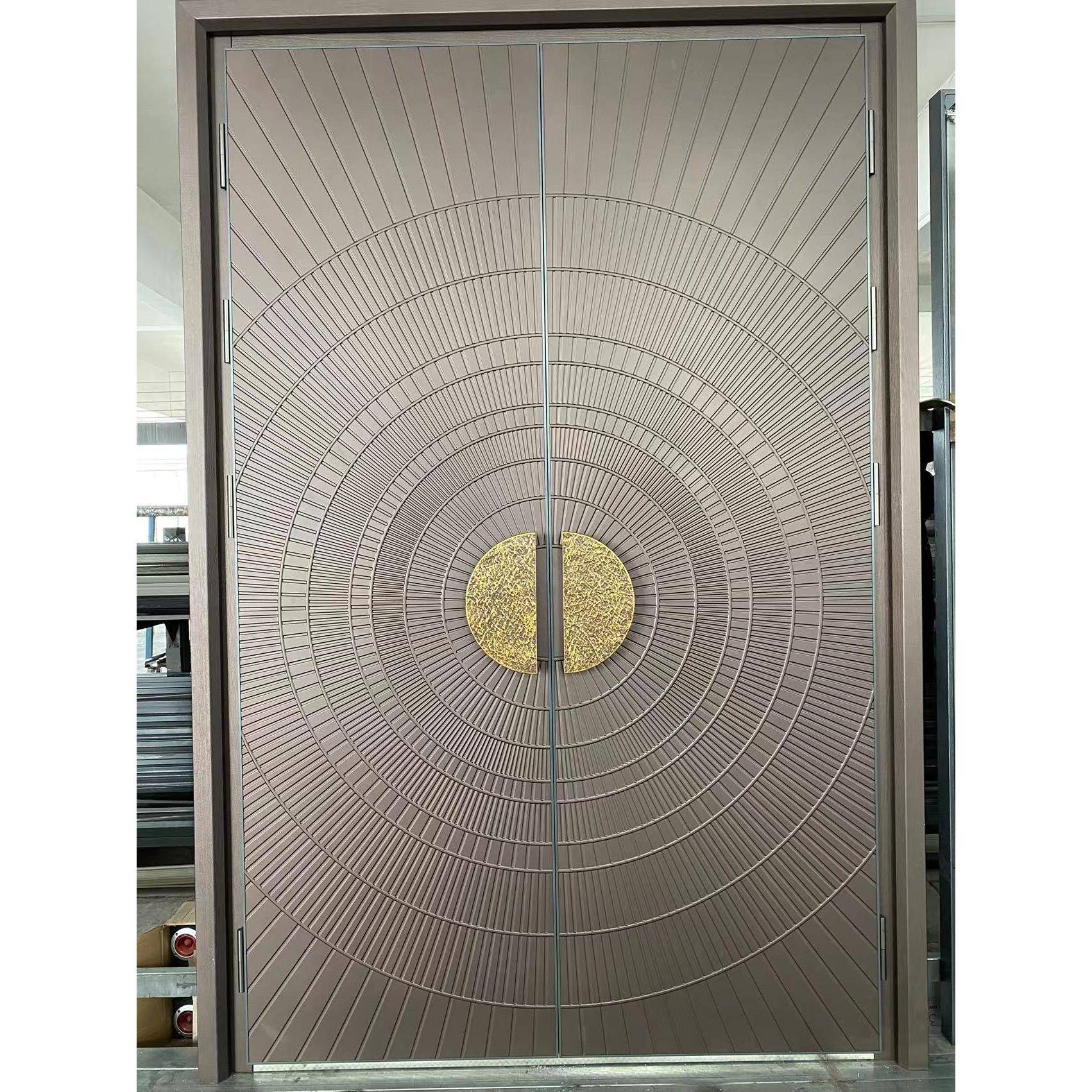 2023门博会新款高端别墅大门6个厚精雕铸铝门滑盖拉手智能入户门