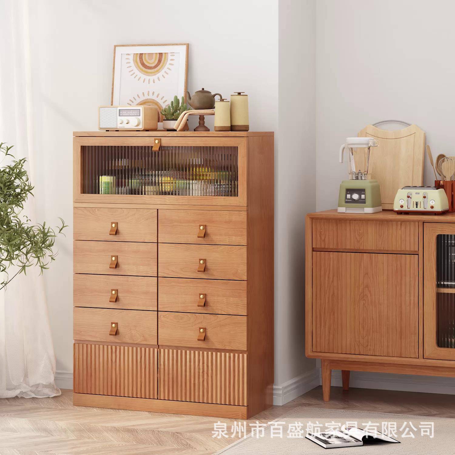 北欧实木十斗柜家用客厅大容量玻璃收纳储物柜卧室轻奢抽屉式斗柜