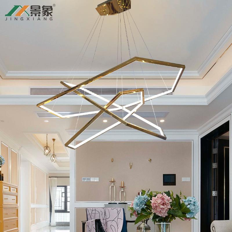 北欧简约不锈钢客厅吊灯卧室餐厅灯几何线条六角形后现代极简创意