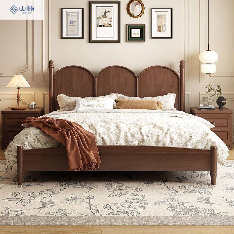 新中式实木床法式复古风实木床现代简约民宿双人床美式主卧双人床