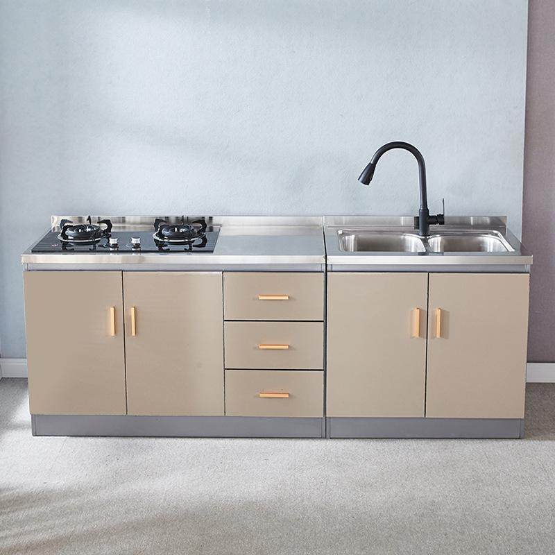 制作经济型整体厨房橱柜出租房不锈钢简易橱柜灶台水盆农村厨柜