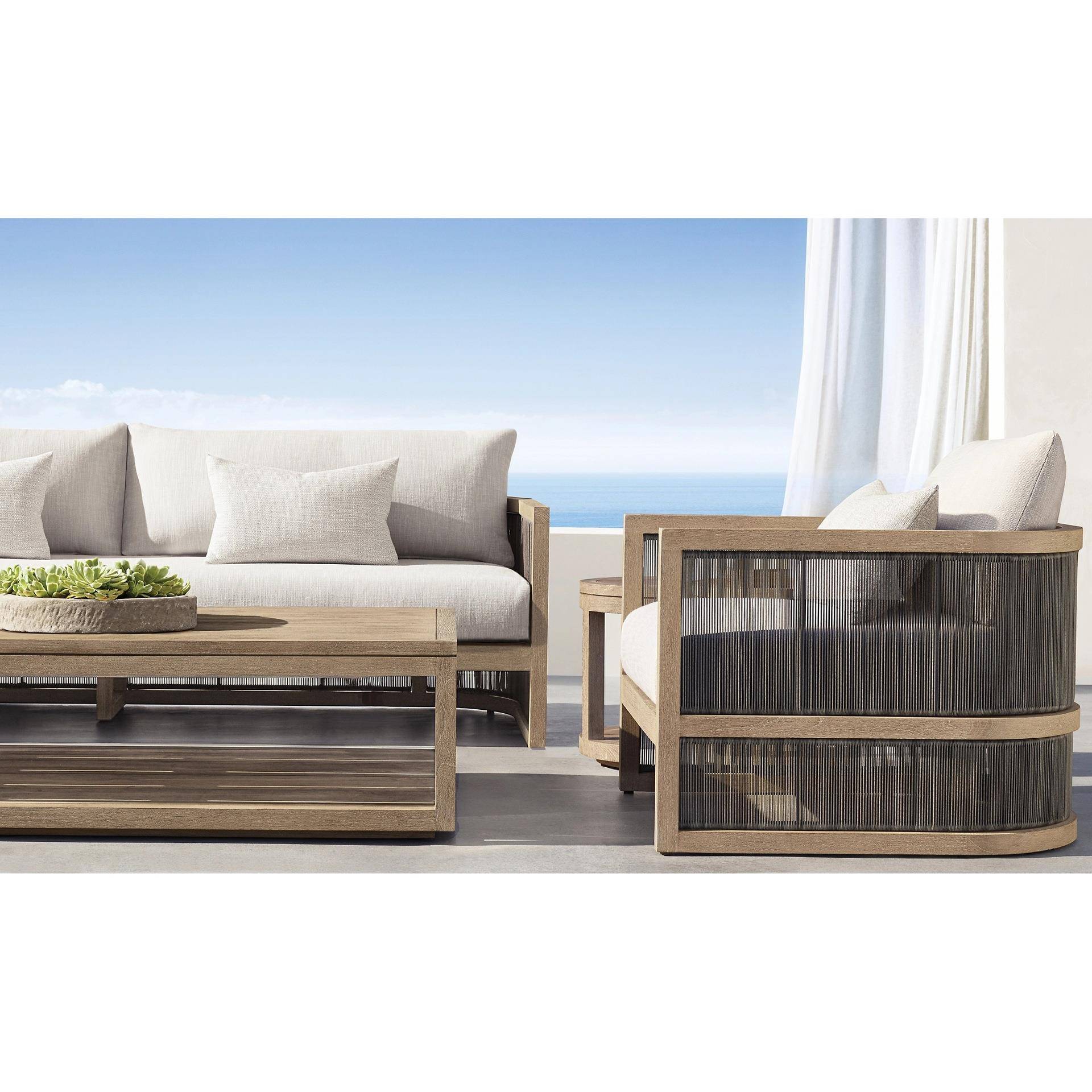 高端户外柚木庭院沙发现代简约别墅花园露天实木沙发茶几家具