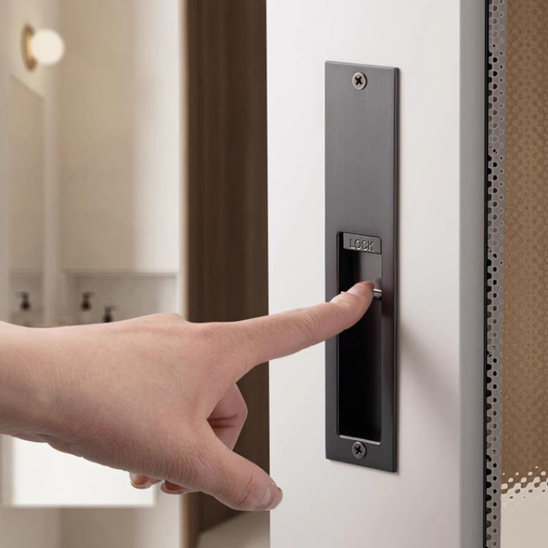 隐形移门锁室内木门黑色钩锁厨房阳台美式移动门锁卫生间推拉门锁